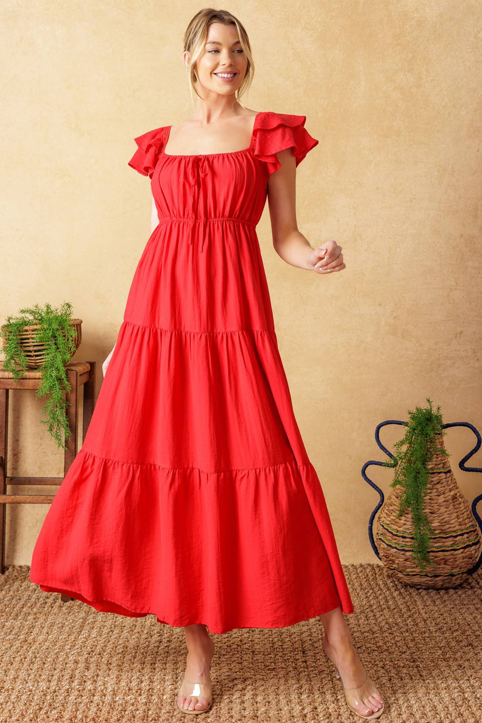 GET WITH IT WOVEN MIDI DRESS Flying Tomato